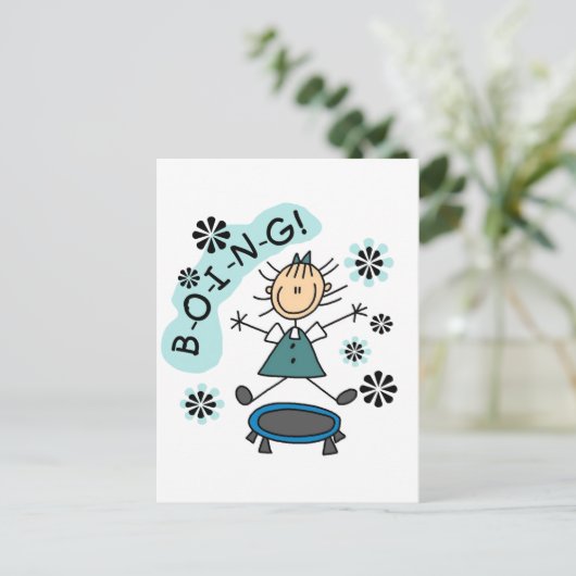 Stick Girl op Trampoline T-shirts en cadeautjes Briefkaart (Staand voorkant)