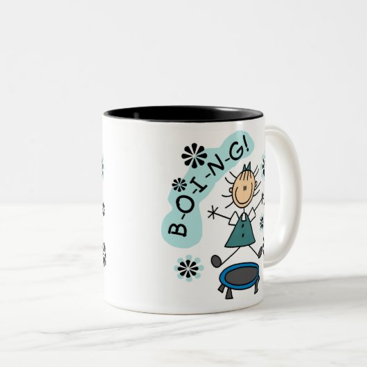 Stick Girl op trampoline Tweekleurige Koffiemok (Voorkant rechts)