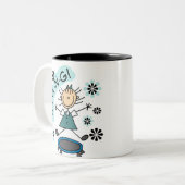 Stick Girl op trampoline Tweekleurige Koffiemok (Voorkant links)