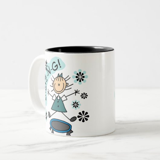 Stick Girl op trampoline Tweekleurige Koffiemok (Voorkant links)