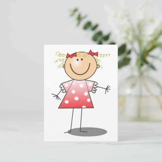 Stick Girl ~ Rode jurk Briefkaart (Staand voorkant)