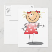 Stick Girl ~ Rode jurk Briefkaart (Voorkant / Achterkant)