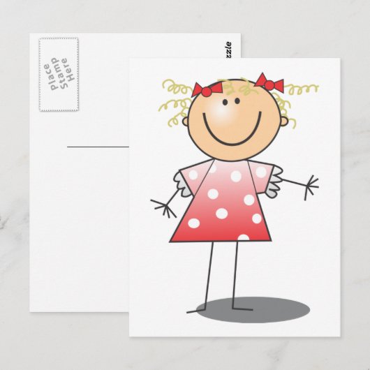 Stick Girl ~ Rode jurk Briefkaart (Voorkant / Achterkant)