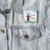 Stick Kinder Boy's Name Badge Button (In situ)