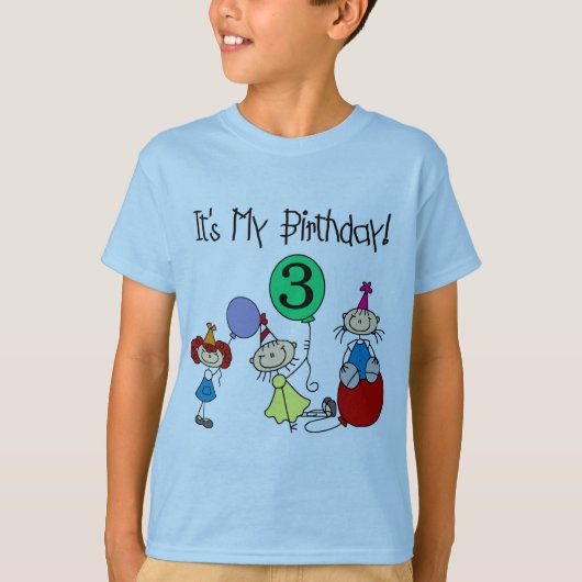 Stick Kinder Party 3e Verjaardag Tshirts en gesche (Voorkant)