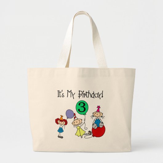 Stick Kinder Party 3e Verjaardag Tshirts en gesche Grote Tote Bag (Voorkant)