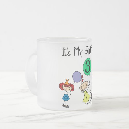 Stick Kinder Party 3e Verjaardag Tshirts en gesche Matglas Koffiemok (Voorkant links)