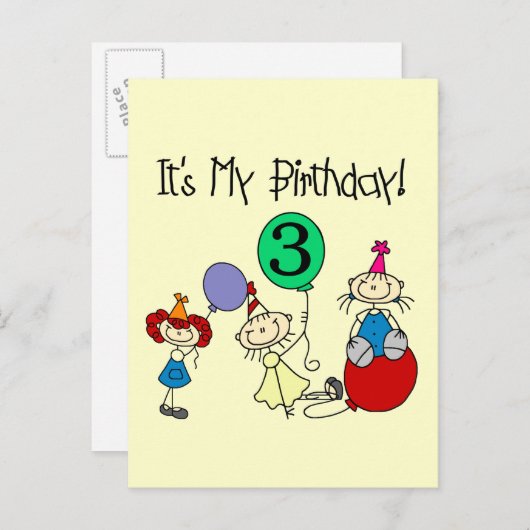 Stick Kinder Party 3e Verjaardag Tshirts en gesche Uitnodiging Briefkaart (Voorkant / Achterkant)