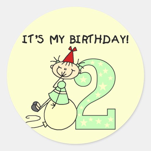 Stick Meisje 2e Verjaardag Tshirts en geschenken Ronde Sticker (Voorkant)