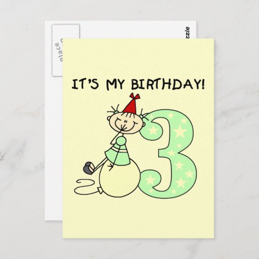 Stick Meisje 3e Verjaardag Tshirts en geschenken Briefkaart (Voorkant / Achterkant)