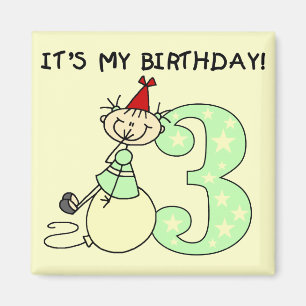 Stick Meisje 3e Verjaardag Tshirts en geschenken Magneet