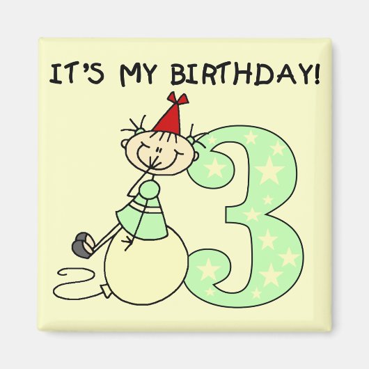 Stick Meisje 3e Verjaardag Tshirts en geschenken Magneet (Voorkant)