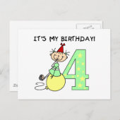 Stick Meisje 4e Verjaardag Tshirts en geschenken Briefkaart (Voorkant / Achterkant)