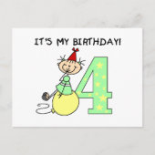 Stick Meisje 4e Verjaardag Tshirts en geschenken Briefkaart (Voorkant)