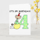 Stick Meisje 4e Verjaardag Tshirts en geschenken Kaart (Gele Bloem)