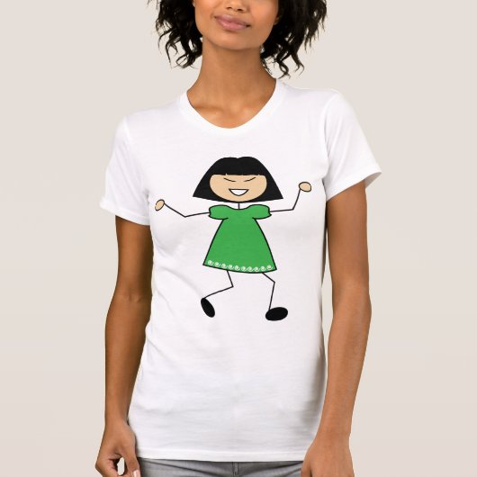 Stick Meisje In Groene Jurk Vrouwen T-shirt (Voorkant)