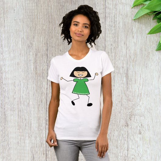 Stick Meisje In Groene Jurk Vrouwen T-shirt