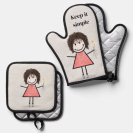 Stick meisje met madeliefjes en citaat ovenwant & pannenlap set