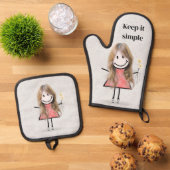 Stick meisje met madeliefjes en citaat ovenwant & pannenlap set (Top down)