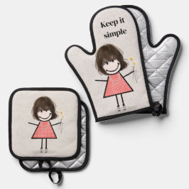 Stick meisje met madeliefjes en citaat ovenwant & pannenlap set