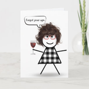 Stick meisje met rode wijn Verjaardag te laat Kaart