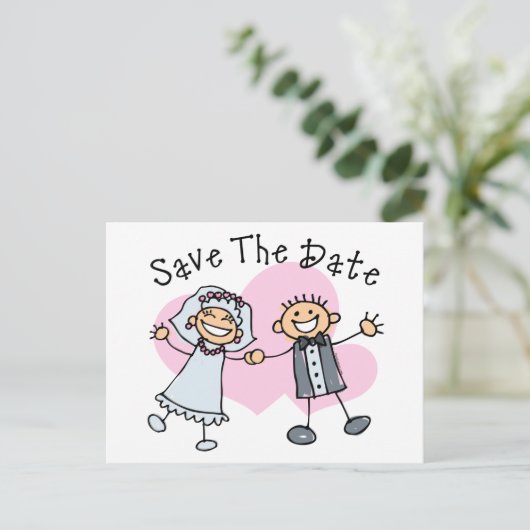 Stick mensen bewaren de datum aankondigingskaart (Staand voorkant)