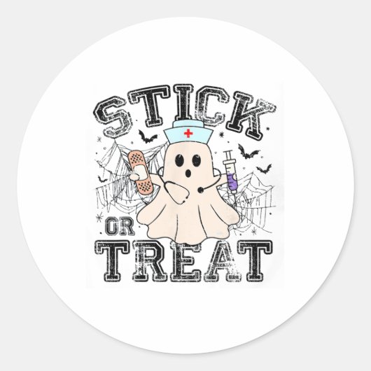 Stick of Treat Halloween Ghost Nurse Halloween PHL Ronde Sticker (Voorkant)