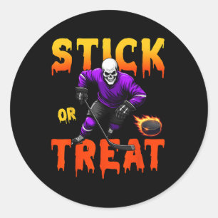 Stick Of Treat Halloween Hockey Skelet Speler Sp Ronde Sticker