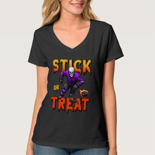 Stick or Treat Halloween Hockey Skeleton Player SP T-shirt (Voorkant)
