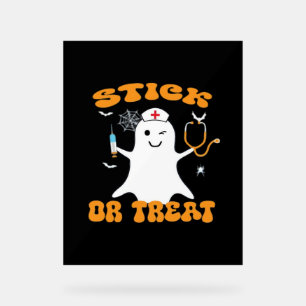 Stick or Treat Nurse Funny Halloween Kostuum Essen Acryl Bord