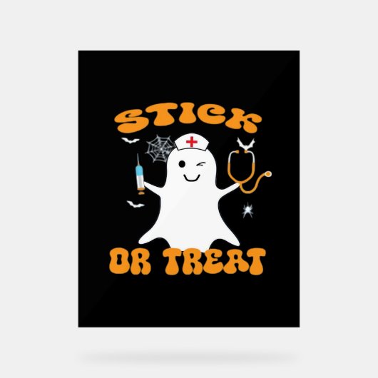 Stick or Treat Nurse Funny Halloween Kostuum Essen Acryl Bord (Voorkant)