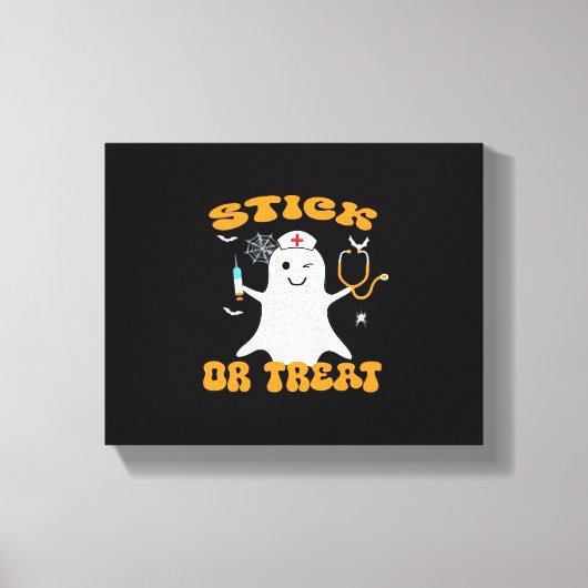 Stick or Treat Nurse Funny Halloween Kostuum Essen Canvas Afdruk (Voorkant)