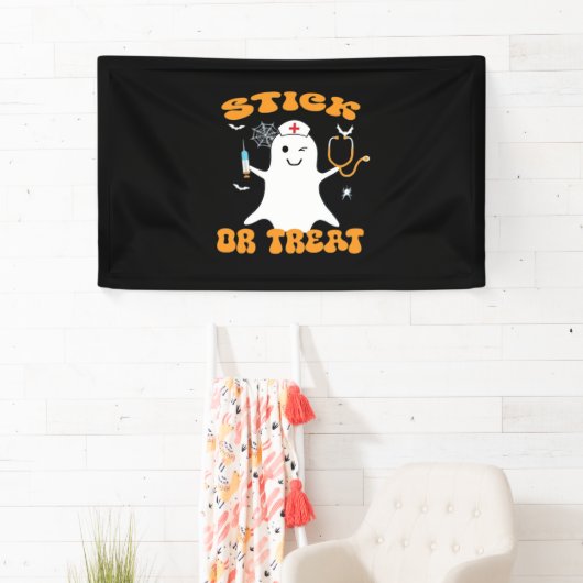 Stick or Treat Nurse Funny Halloween Kostuum Essen Spandoek (Insitu)