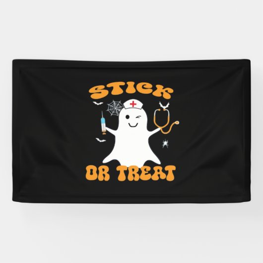 Stick or Treat Nurse Funny Halloween Kostuum Essen Spandoek (Horizontaal)