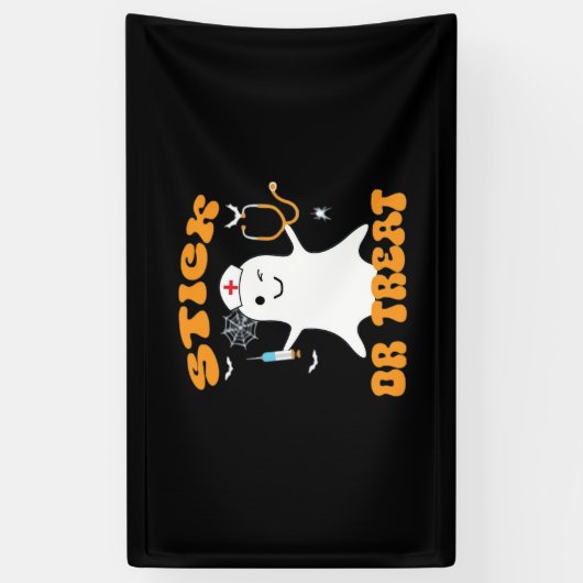 Stick or Treat Nurse Funny Halloween Kostuum Essen Spandoek (Verticaal)