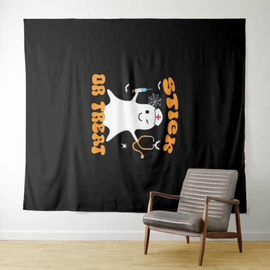 Stick or Treat Nurse Funny Halloween Kostuum Essen Wandkleed (In Situ (horizontaal))