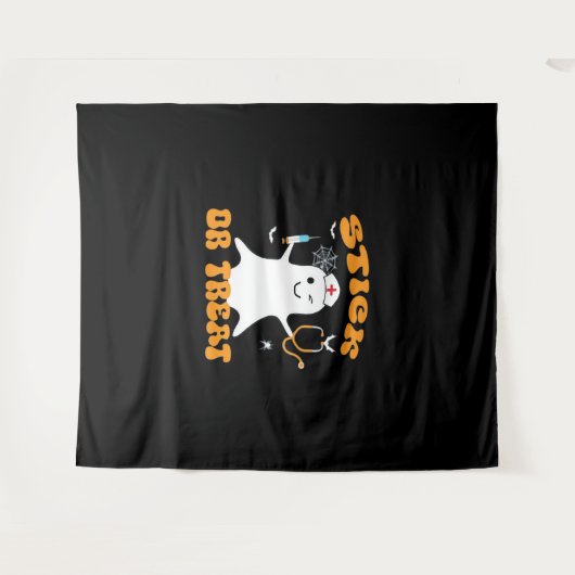 Stick or Treat Nurse Funny Halloween Kostuum Essen Wandkleed (Voorkant (horizontaal))