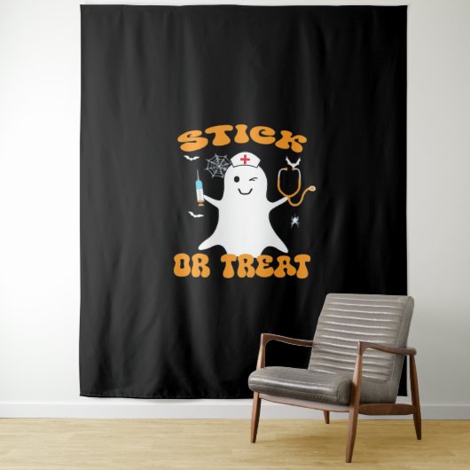Stick or Treat Nurse Funny Halloween Kostuum Essen Wandkleed (In situ)