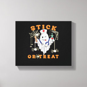Stick or Treat Nurse Spooky Nurse Costume Funny Ha Canvas Afdruk