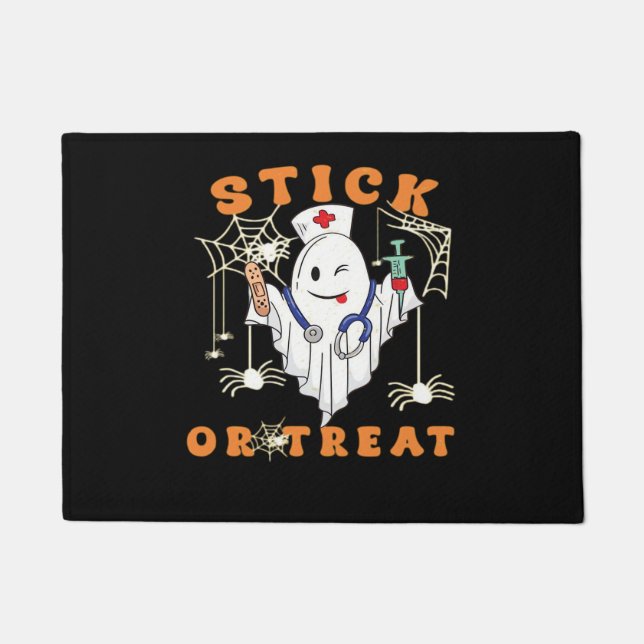 Stick or Treat Nurse Spooky Nurse Costume Funny Ha Deurmat (Voorkant)