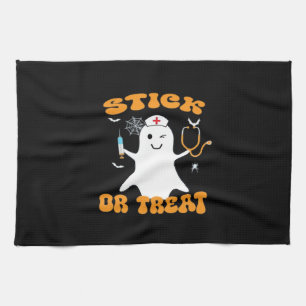 Stick or Treat Verpleegster Grappig Halloween Kost Theedoek