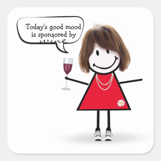 Stick Party Girl in Sneakers met wijn Vierkante Sticker (Voorkant)