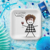 Stick Party Girl met rode wijn Papieren Bordje (Feest)