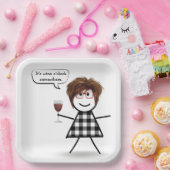 Stick Party Girl met rode wijn Papieren Bordje (Feest)