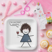 Stick Party Girl met rode wijn Papieren Bordje (Feest)