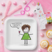 Stick Party Girl met rode wijn Papieren Bordje (Feest)