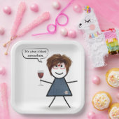 Stick Party Girl met rode wijn Papieren Bordje (Feest)
