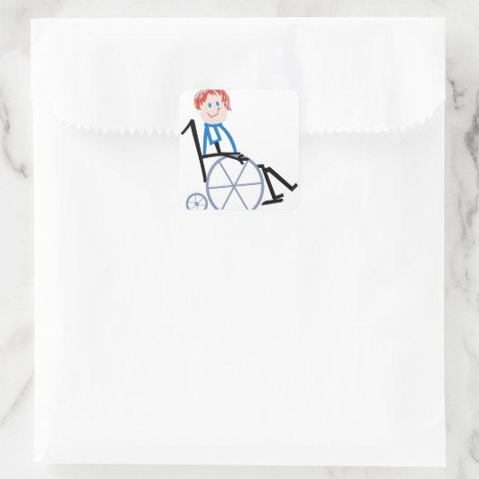Stick Rolstoel Kind Vierkante Sticker (Tas)