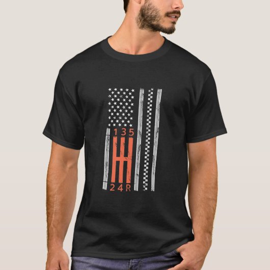 Stick Shift American Flag Manual Transmission T-shirt (Voorkant)