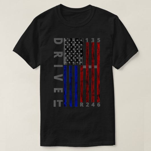 Stick Shift American Flag Muscar Si Speed Gear T-shirt (Design voorkant)